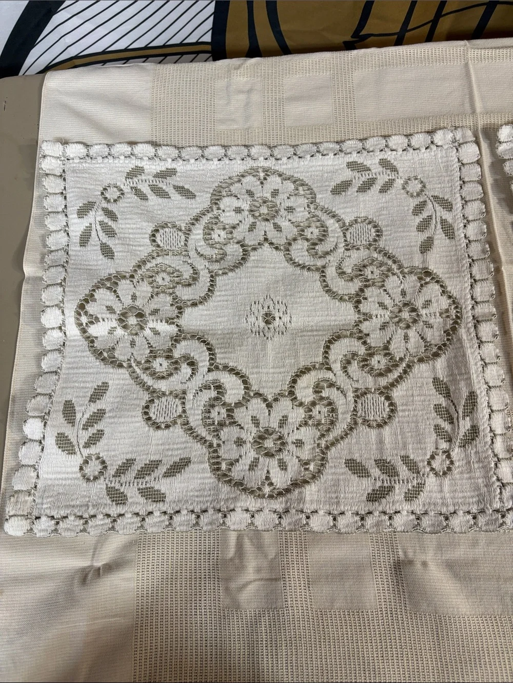 Elegant White and Cream Embroidered Dollies  - Set of 2